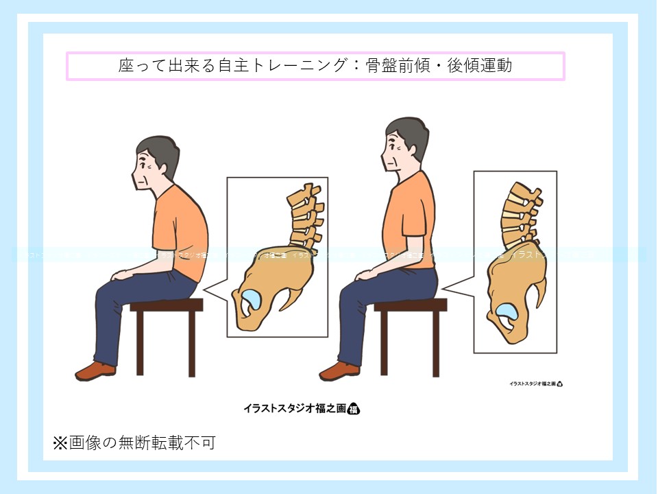 座って出来る自主トレーニング：骨盤前傾・後傾運動（図１）