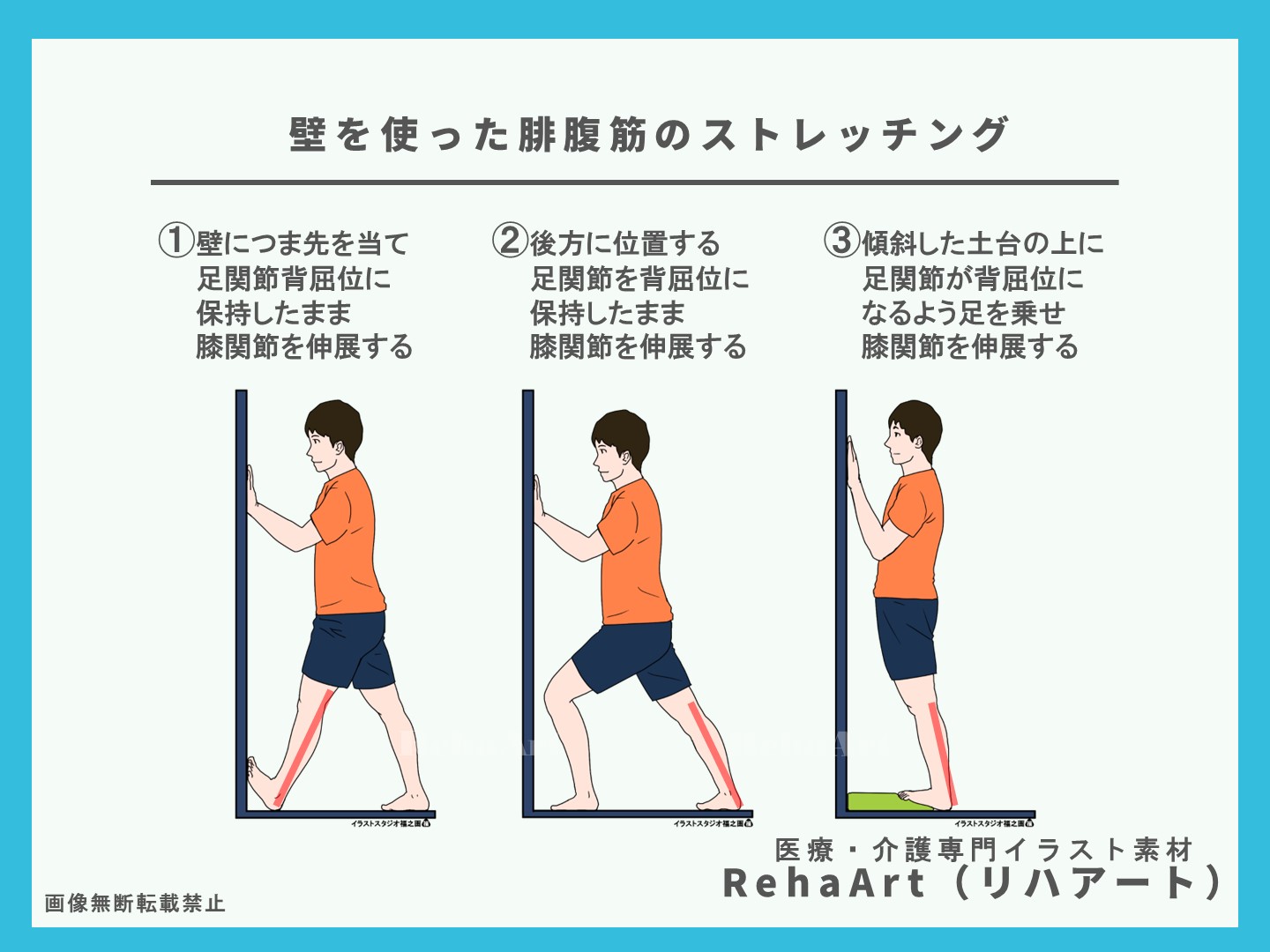 自主トレ、立位、壁、腓腹筋、ヒラメ筋、安全、姿勢、ストレッチ、方法2